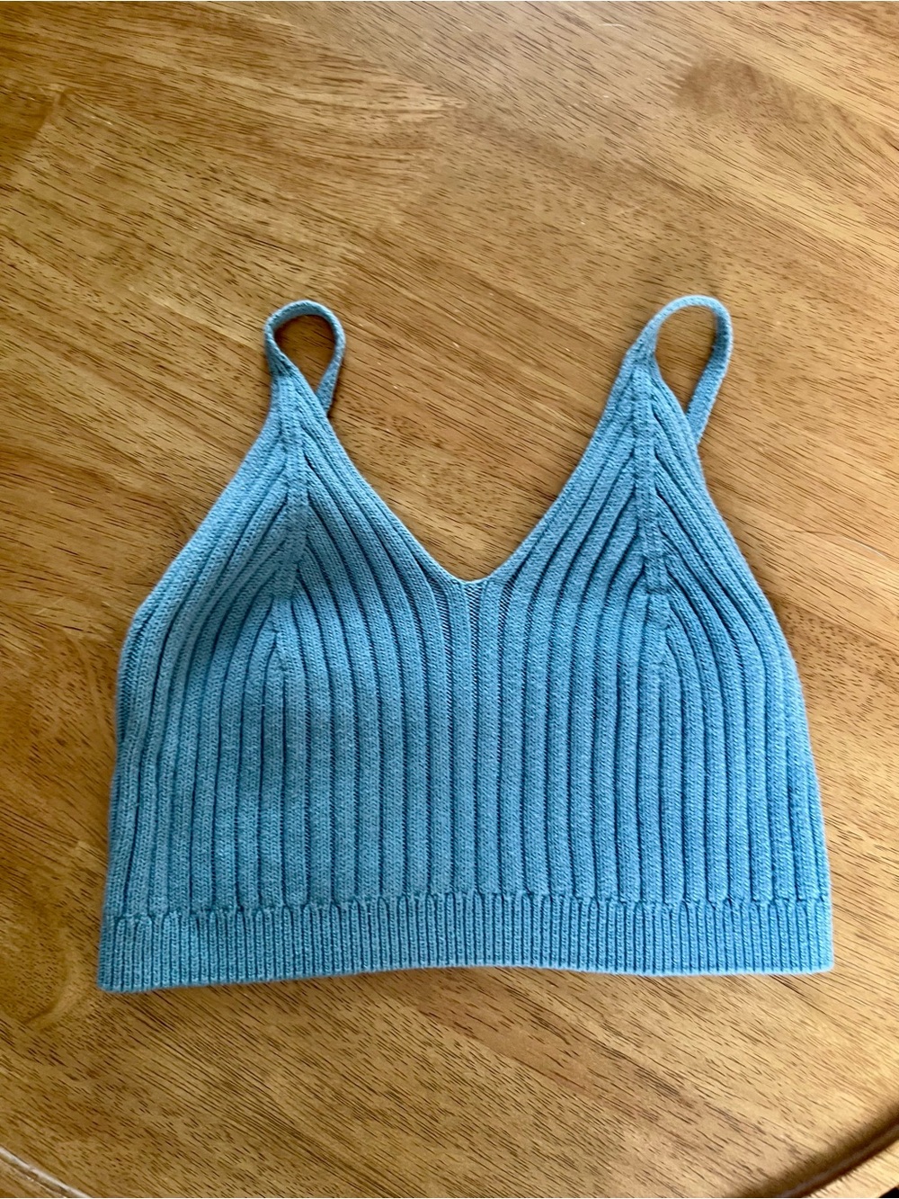 Free People Blue Ribbed Knit Bralette Crop Top Cami Stretch Boho Size S